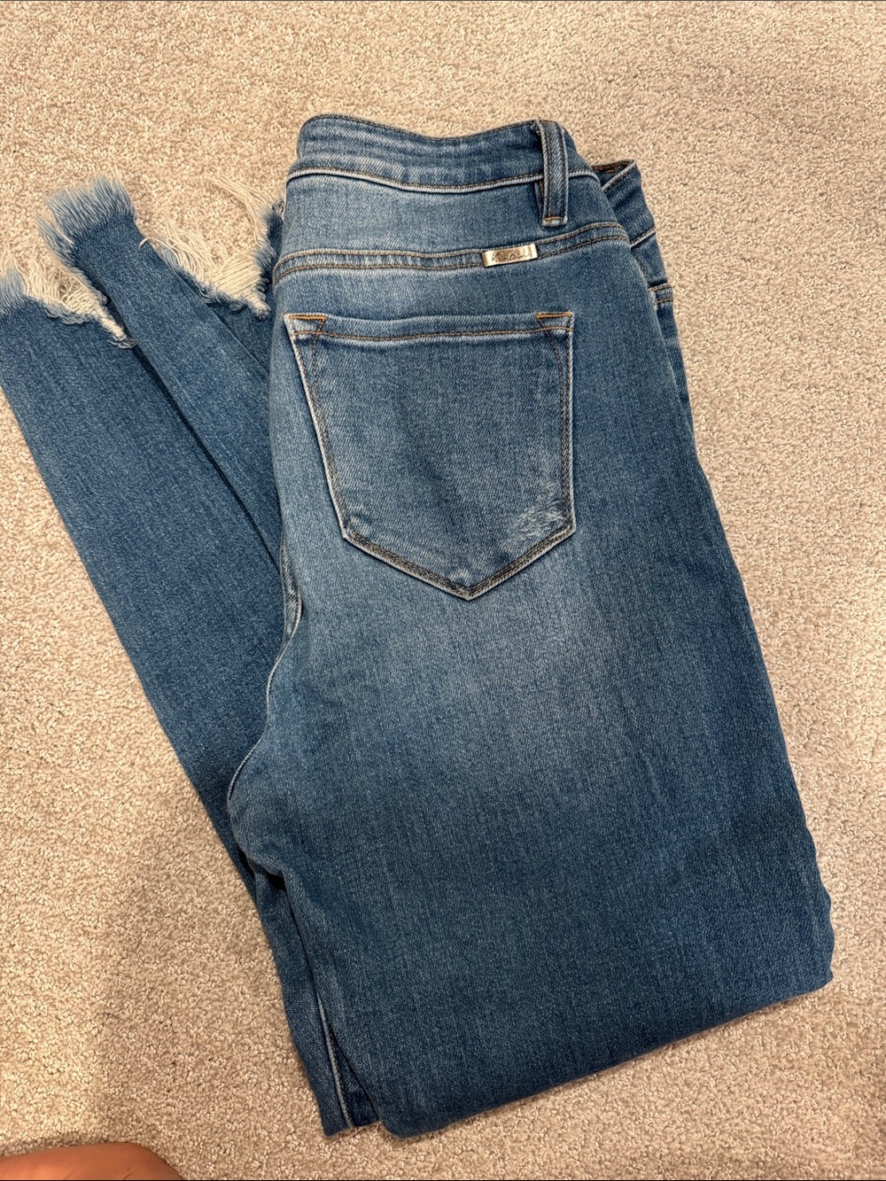 KanCan Medium Blue Frayed Hem Ankle Jeans